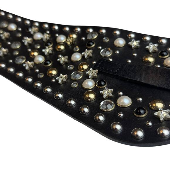Topshop Black Studded Embellished Corset Waist Belt S/M Pearls Rhinestone Buckle - Picture 3 of 13